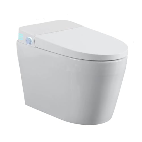 Inodoro inteligente sin tanque de una pieza, inodoro eléctrico con bidé integrado, asiento calefactado, agua tibia y secador, sensor de pie/autodescarga sin contacto, temperatura ajustable, control remoto, autolimpiable