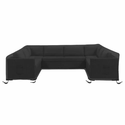 Heavy Duty Sectional Outdoor Patio Furniture Covers Waterproof for U Shape Sofa with Tie Closure & Air Vents | Black Color, 33