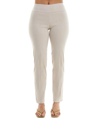 Zac & Rachel Women's Millennium Fabric Pull-On Slim Leg Pant, Heathered Cream, 10