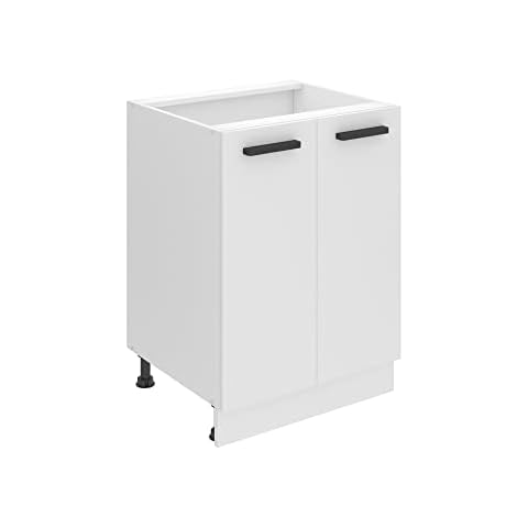 Belini Unterschrank Küche, Küchenunterschrank 60 cm Breite. SD2 Küchenunterschrank ohne Arbeitsplatte. Küchenschrank mit 2 Türen, Weiß matt Cover
