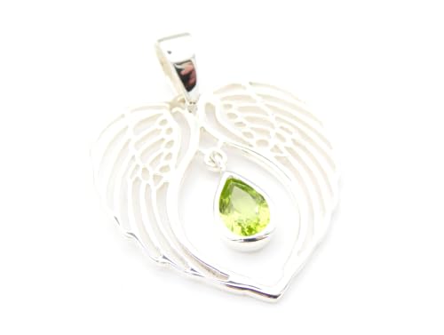 Pendentif en argent véritable aile d'ange cœur péridot collier femme