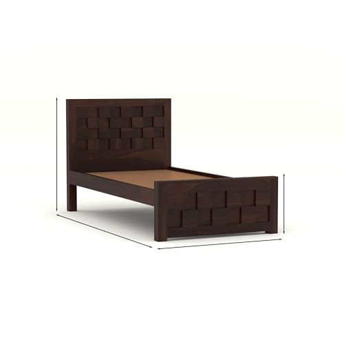 Image of Solid Sheesham Wood Single Size Bed Without Storage for Bedroom Living Room Single Cot for Home Wooden Palang for Hotel (Walnut, Size 6 * 4)
