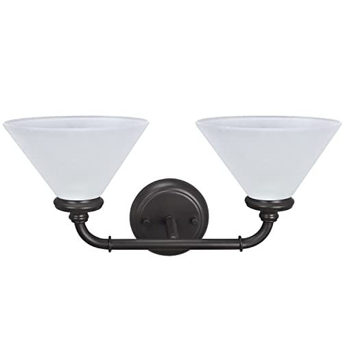 Image of Aspen Creative 62146, Two Metal Bathroom Light Fixture, 6-1 /2 inch Wide, Transitional Design in Oil Rubbed Bronze with Frosted Glass Shade Vanity Wall