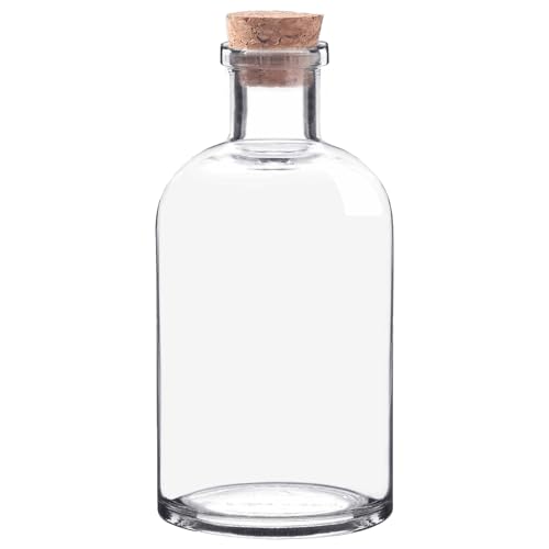 CHALEEMANG 500ml / 16.91 oz. Decorative Clear Glass Bottle with Cork Stopper Vintage Style Floral Centerpiece for Art Crafts DIY Decoration Party Favors Wedding Gift