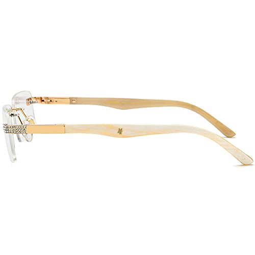 Image of HEPIDEM 100% Really Buffalo Horn Glasses,Square Rimless Luxury Buffs Eyeglasses with Zircon Diamonds