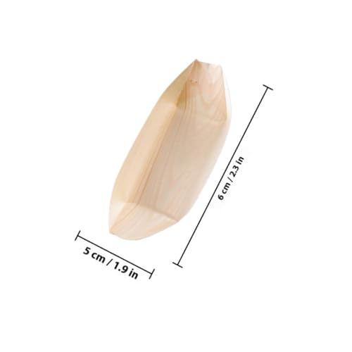 100 platos desechables de madera para sushi en forma de barco miniatura 2