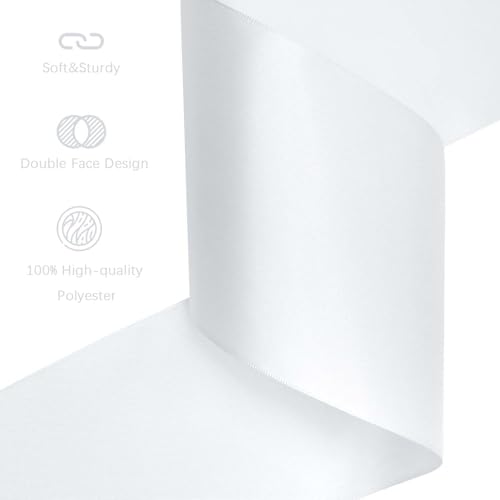 Image of White Satin Ribbon 4 inch X 15 Yards Polyester Ribbon for Gift Wrapping Very Suitable for Weddings Party Hair Bow Invitation Decorations and More