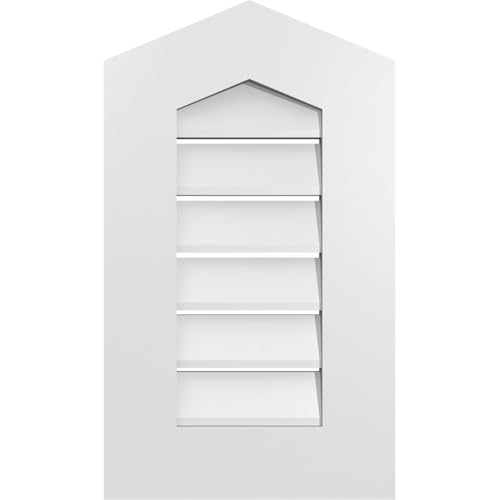 TrueCraft PVC Peaked Top Surface Mount Gable Vent, 14"W x 24"H Overall Frame Size, 5/12 Pitch: 1" x 3-1/2" Standard Trim Frame, Functional