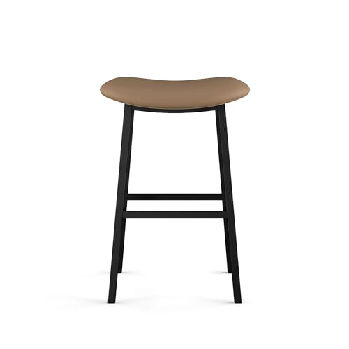 Butaco Amisco Winston de altura para barra, sin respaldo, para isla de cocina y bar — PVC marrón claro / metal negro miniatura 4