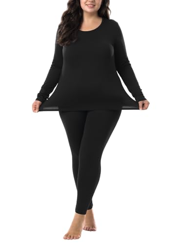 HOdo Plus Size Thermal Underwear Women Long Johns Fleece Lined Base Layer Top and Bottom Sets 1X-5X2