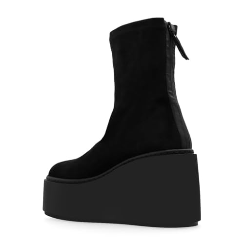 Women's Stretchy Platform Wedge Heel Ankle Boots Closed Toe High Heel Back Zippers Booties Daily Working Office Shoe Size 4-16 US4