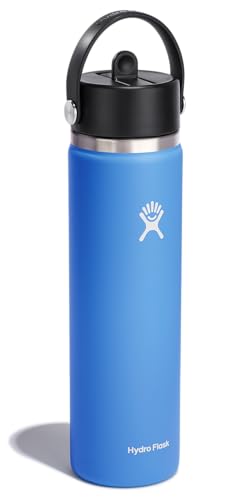 Hydro Flask Water Bottle - Insulated Stainless Steel - Wide Mouth Flex Straw Lid, Non Spill, Leakproof and Refillable in 24 Oz Cascade