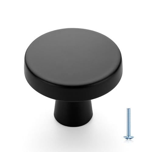 Image of Ravinte 20 Pack Single Hole Matte Black Cabinet Knobs Kitchen Cabinet Handles Solid Drawer Pulls Kitchen Cupboard Hardware Flat Black Knobs Round Drawer Handles