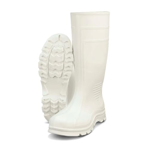 Heartland Dockside Waterproof Work Boots for Men and Women - Durable, Flexible PVC Boots for Marine Work with Easy On/Off and Slip-Resistant Outsoles, White - 13 Men / 15 Women