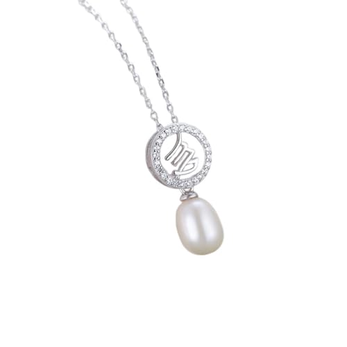 Collier 12 zodiaques en argent sterling pour femme avec zircon blanc perlé