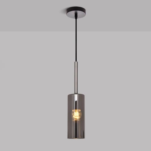ROETGWIS Modern Smoked Glass Cylinder Pendant Light Slender Metallic Finish 3 Color Dimmable...