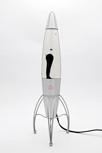 Inspired Designs Retro Rocket Ship Ferrofluid Lava Lamp with Magnetic Black Wax and Clear Liquid, 15 inch
