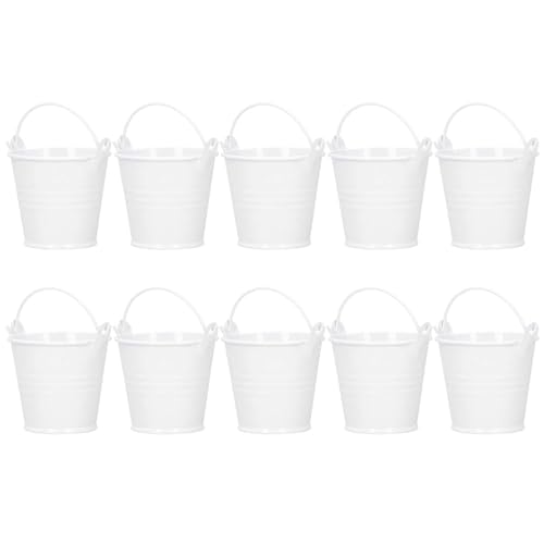 10pcs Petit Métal Seaux, Mini Seaux en Métal Pots de Fleurs Blanc avec Poignée pour Jardinage, Plantes, Décoration de fête à la Maison, 4 x 4 x 5,5 cm