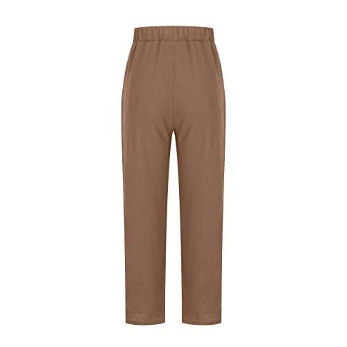 Image of LRMQS Cotton Linen Pants Women Casual Summer 2026 Trendy Loose Fit Beach Wide Straight Leg Trousers with Side Pockets