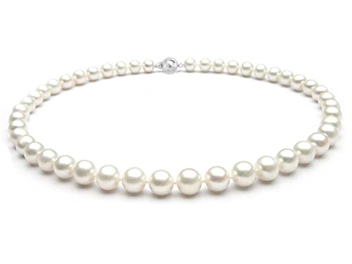 AA Grade 8-9mm White Freshwater Cultured Pearl Necklace for Women, Real Pearl Strand Necklaces