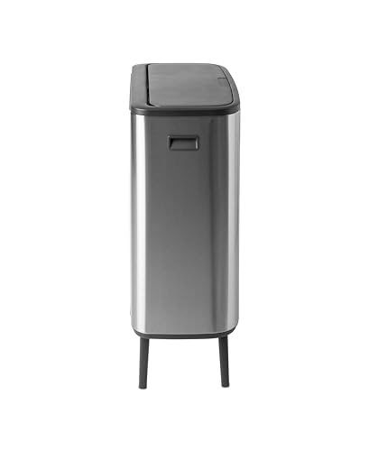 Image of Brabantia Bo Hi Touch Top Kitchen Trash Can with Dual Compartments & Raised Legs | Matt Steel Fingerprint Proof | 2 x 8 Gal Inner Buckets | Soft-Close, Light Touch Opening, Stay-Open Lid | +Trash Bags