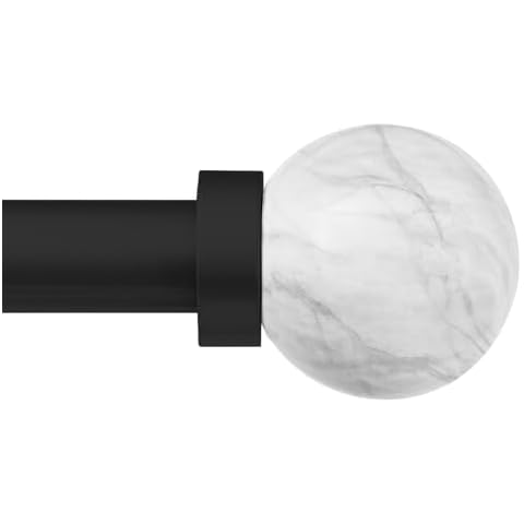 Black Curtain Rods for Windows 32 to 45 Inches(2.6-3.75ft),1 inch Adjustable Window Curtain Rods with Marble Color Contrast Finials,Heavy Duty Decorative Drapery Rod for Bedroom,Kitchen and patio Cover