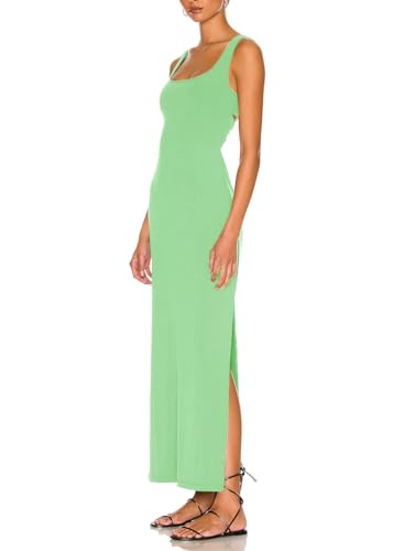 Image of Women Backless Bodycon Maxi Dress High Side Slit Twist Back Tank Dress | Criss Cross Twist Back Clubwear Scoop Neck Evening Party Dress Casual Vacation Beach Sundress Sleeveless Slit Prom Gown