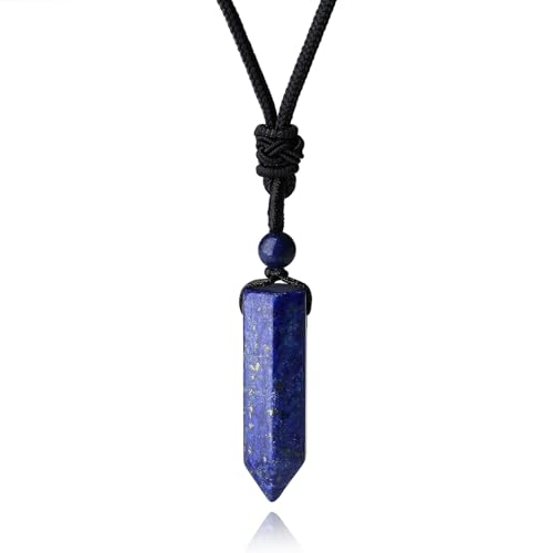 Sahoottie Lapislazuli Heilstein Punkt Anhänger Kette mit Einstellbar Geflochtenes Seil Sechseckige Kristall Anhänger Kette für Damen Herren Reiki Poliertes Glückskette Talisman Vatertagsgeschenk