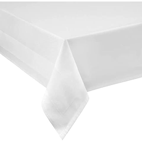 Table linen/tablecloth, damask white, white with atlas edge on 2 sides, width: 130 cm, 100 % Cotton, White, 130 x 160 Cover