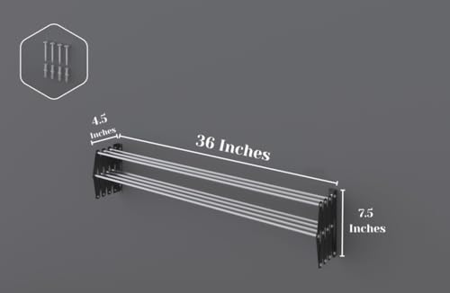 Image of RIOMAX Heavy Duty Rust-Free Stainless Steel Foldable Wall Mounted /Mounting Clothes Drying Stand /Cloth Dryer Racks for Bathroom /Balcony /Indoor /Outdoor (3 Ft - 7 Rod - Black & Silver)