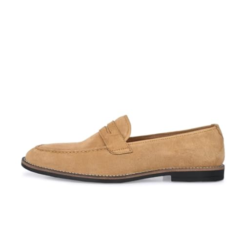 Men's Suede Penny Loafers, Classic Slip-On Dress Shoes, Tan