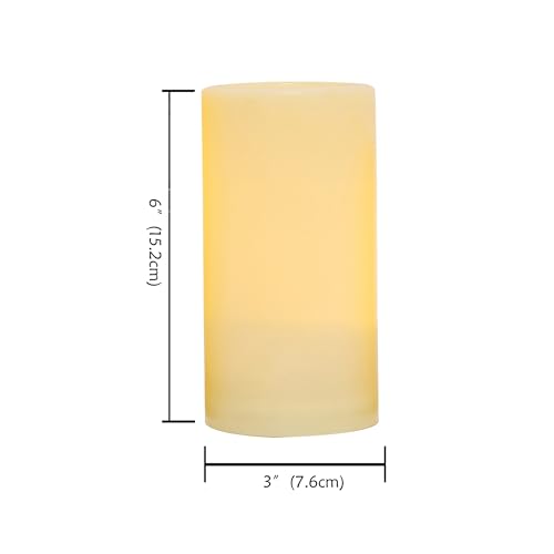 Image of CANDLE CHOICE Outdoor Battery Operated Flameless Candles with Remote Timer Waterproof Flickering Plastic Electric LED Pillar Lights for Lantern Patio Garden Wedding Party Decorations D3 inchxH6 inch 2 Pack