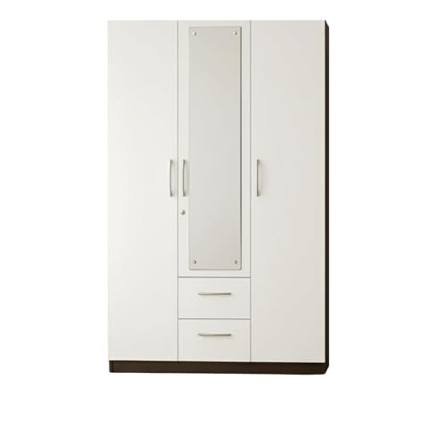 Image of AAVATAR 3 Door Wooden Wardrobe with Mirror & Drawers | White & Walnut Finish Almirah for Bedroom | Engineered Wood Cupboard with Lockable Doors, Spacious Storage Shelves (75 x 44 x 19 Inch)