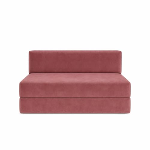 Image of Foldable One Seater Sofa Bed 3 x 6 Ft Jute Fabric Washable Cover Convertible Sofa Bed for Home & Office, Guest Room (Finish Color - Rose Pink - Pre-Assembled)