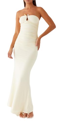 Image of Cut Out Maxi Tube Dresses for Women Sexy Y2k Strapless Backless Bodycon Long Dress Summer Sleeveless Hollow Sundress