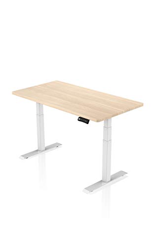 - AGIL - Elektrisch Höhenverstellbarer Schreibtisch mit bis zu 5 Jahren Garantie - Weißes PREMIUM Gestell & Ahornfarbene Tischplatte - Ergonomischer Schreibtisch für Kinder und Erwachsene
