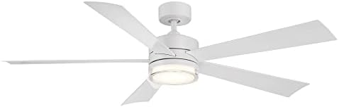 Wynd Smart Indoor and Outdoor 5-Blade Ceiling Fan 60in Matte White with 3000K LED Light Kit and Remote Control works with Alexa, Google Assistant, Samsung Things, and iOS or Android App