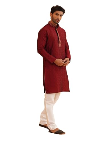 Sojanya (Since 1958 Men'S Silk Blend Gold Kurta And Off White Churidar Pyjama Set - Main Image