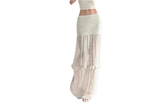 Women Y2k Skirts Women Mesh See Through Shaped Waist Hip-Wrapped Ruched Long Skirt