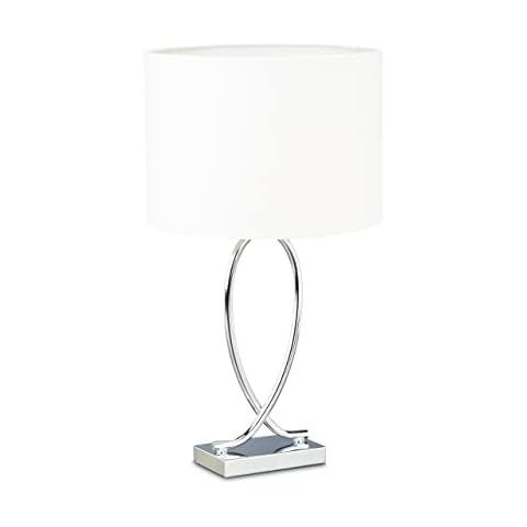 Relaxdays Tischlampe silber, Lampenschirm Gestell, Nachttischlampe Metall, Schirm rund Cover