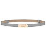LEACOOLKEY Damen Skinny Ledergürtel für Kleider Jeans Einstellbare dünne Taille Gürtel mit Legierung Interlocking Schnalle