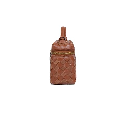 Image of Mini Woven Crossbody Purse Square Box Bags Top-Handle Tote Handbag Shoulder Bag Cute Satchels Trendy (Suede Brown)
