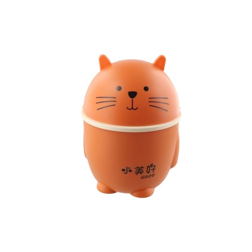 Image of Cartoon Cat Trash Can, Mini Cute Garbage Storage Bin Orange Creative Desktop Waste Box Portable Garbage Can with Swing Lid for Livingroom Bedroom