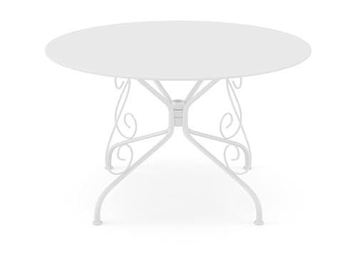 Vente-unique - Table de Jardin D.120 cm en métal façon Fer forgé - Blanc - GUERMANTES de MYLIA