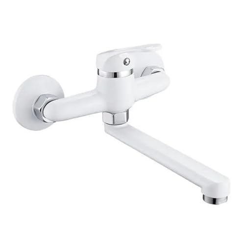 Robinet de lavabo mural blanc avec mitigeur pivotant pour optimiser les petits espaces - 2