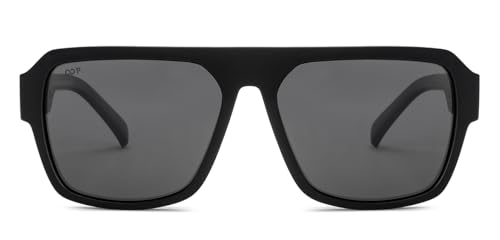 Image of VINCENT CHASE EYEWEAR Polarized and 100% UV Protected | Branded and Stylish Sunglasses | Matte Black - Grey Square Full Rim Square | Season Essentials | For Men & Women | Large | VCS000559