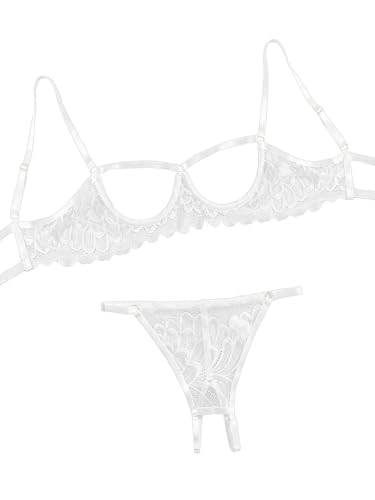 Image of Lilosy Sexy Underwire Floral Lace Sheer Lingerie Set for Women See Through Bra and Panty 2 Piece