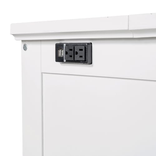 MERITLINE Full Farmhouse Murphy Bed with Storage Drawer and Charging Station,Pine Wood Folding White Murphy Chest Bed Cabinet for Adults