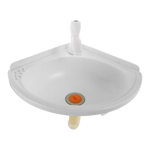 BAZEITFLOW Lavabo de Esquina de Plástico Blanco Colgante con Grifo Frío Montaje Seguro Pared Diseño Compacto para Baño y Lavandería Ahorro de Espacio Zonas Pequeñas