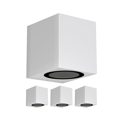 ledscom.de 4 Stück Wandleuchte ALSE für außen, IP54, Downlight, weiß matt, eckig, 1x GU10 max. 35W